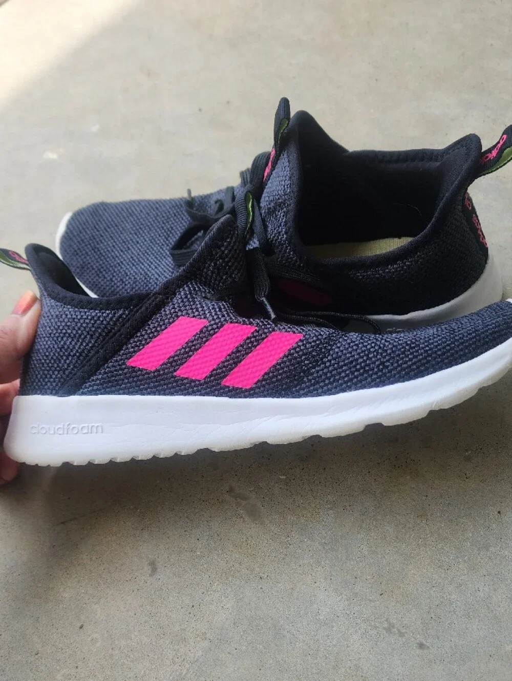 adidas Womens Knit Sneakers in Dark Gray with Pink Stripes